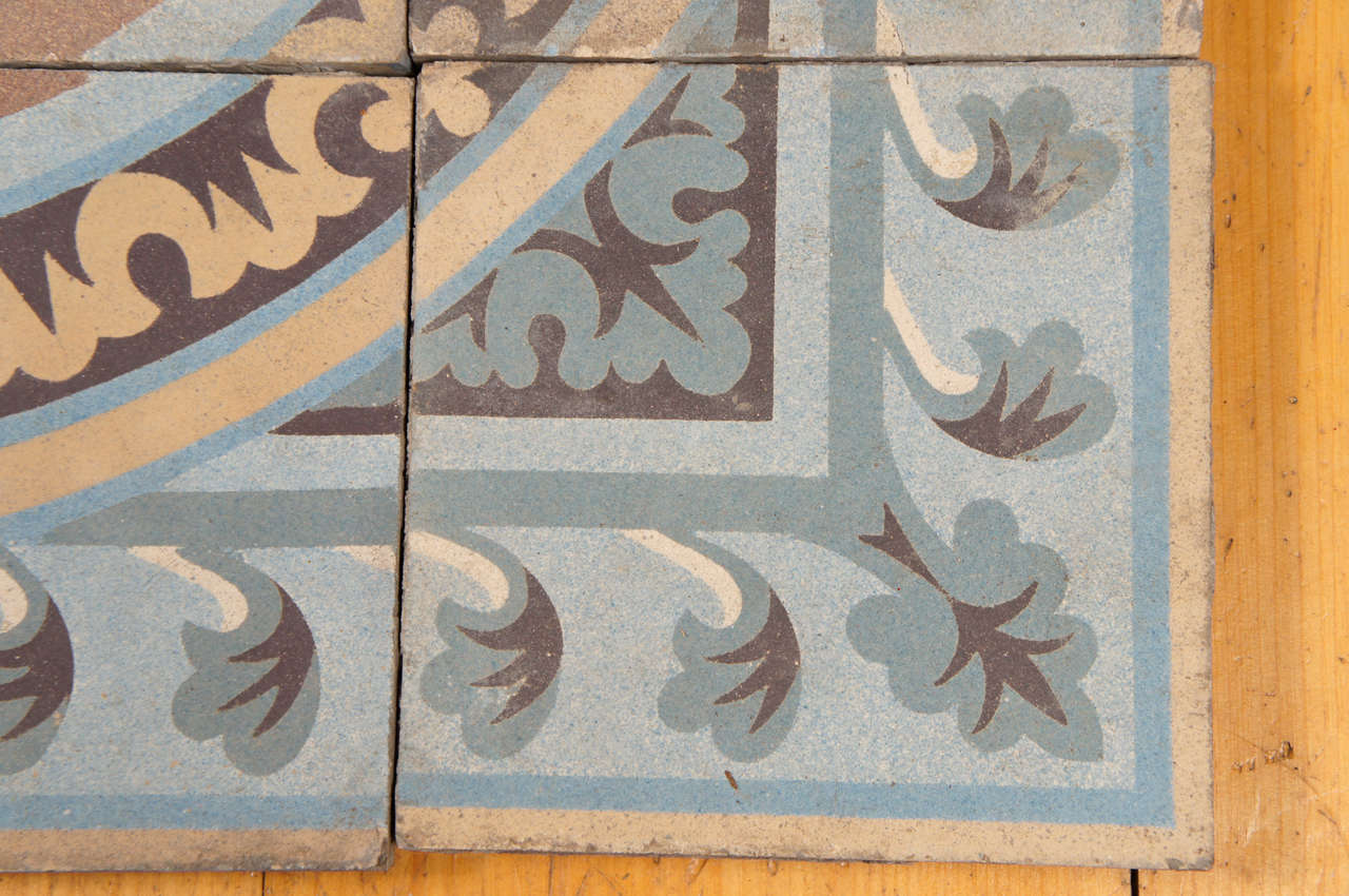 20th Century Encaustic Belgian Grape Motif Tiles in Circular Repeating Pattern For Sale
