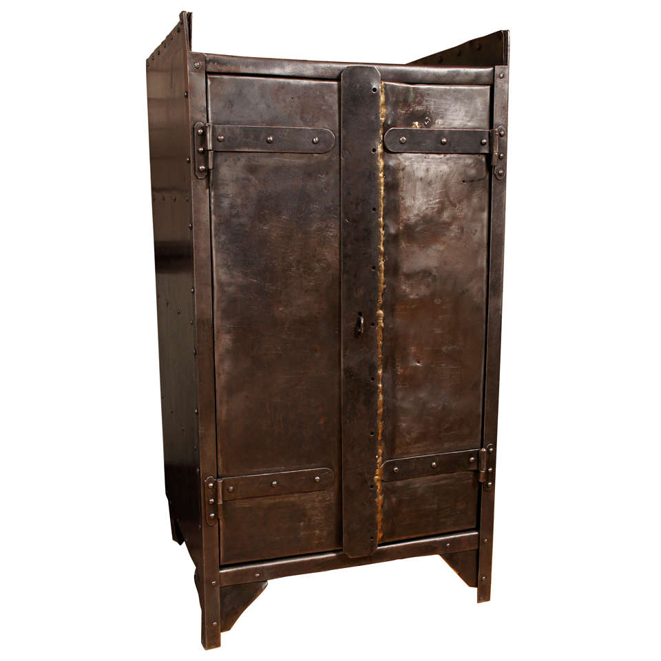 Industrial Iron French Two Door Cabinet For Sale