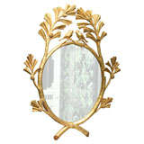 20th Century Antiqued Gold Mirror With Decorative Birds