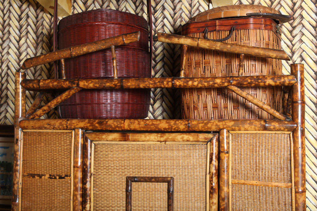 20th Century English Bamboo Armoire With Rattan 3