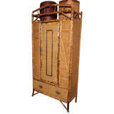 Vintage 20th Century English Bamboo Armoire With Rattan