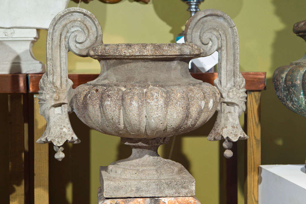 Belgian Pair of Composed Stone Urns For Sale