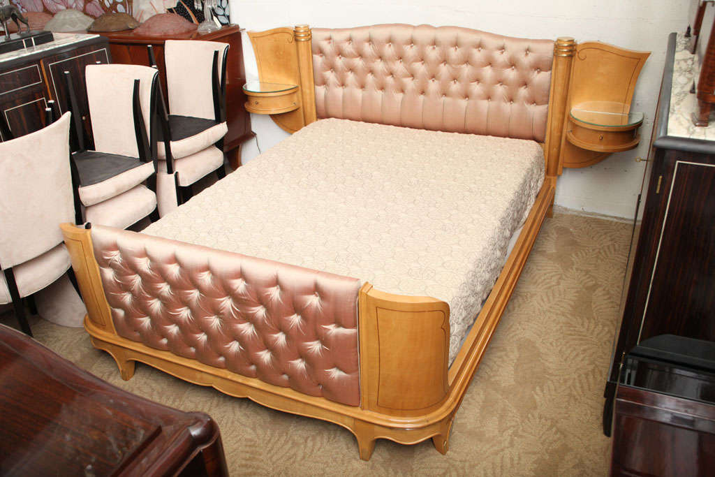 French Art Deco Sycamore Bed/ Nightstands