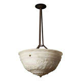 French Art Deco Carved Alabaster w/ Iron Suspended Fixture