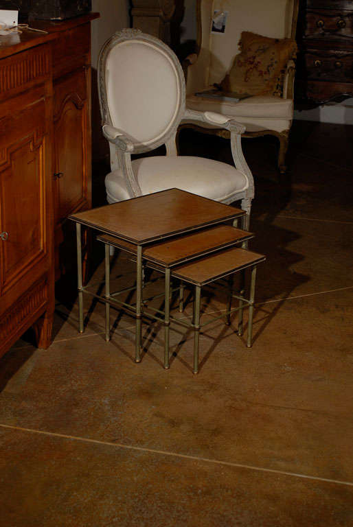 Nest of Three Tables with Leather Tops