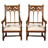 Pair of Walnut Armchairs in the Renaissance Style