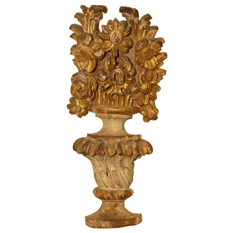 Italian Parcel Gilt Carved Wooden Flower Urn at 1stDibs