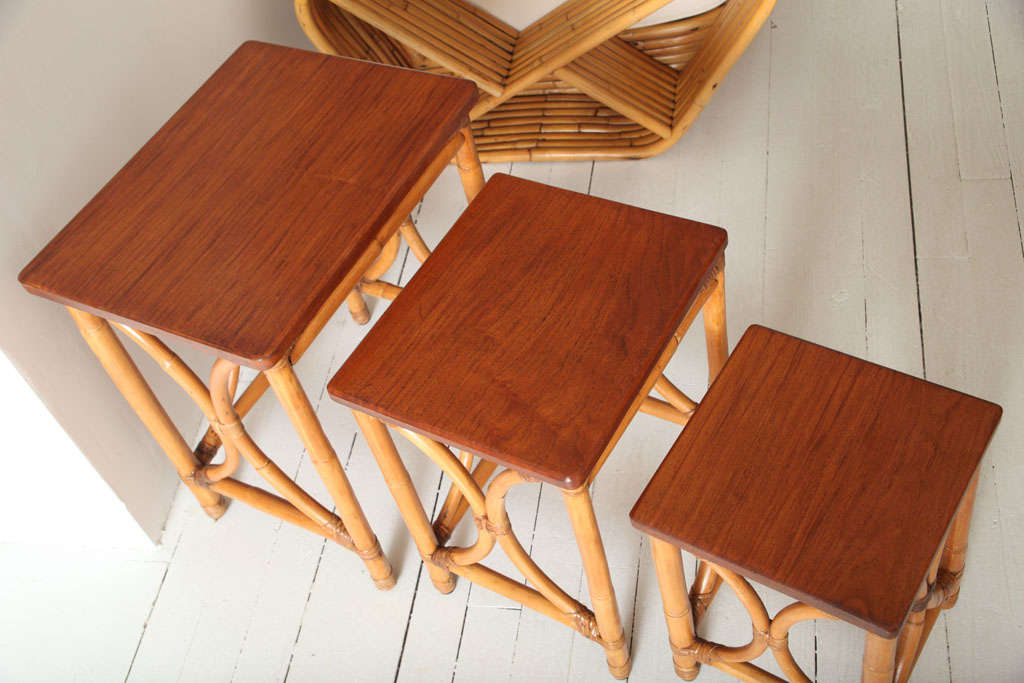 Mid-20th Century Vintage Rattan Nesting Tables