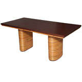 Used Rattan and Mahogany Dining Table in the Manner of Paul Frankl