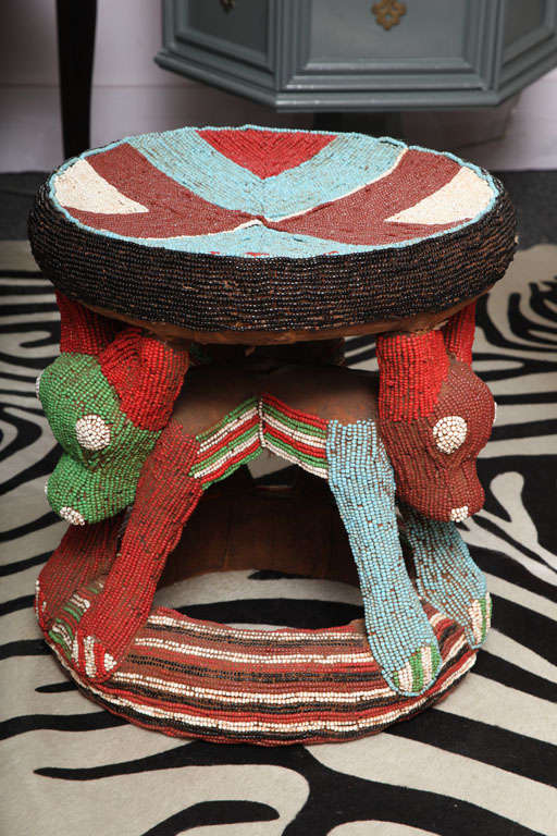 African Most Charming Beeaded Stool From Cameroon