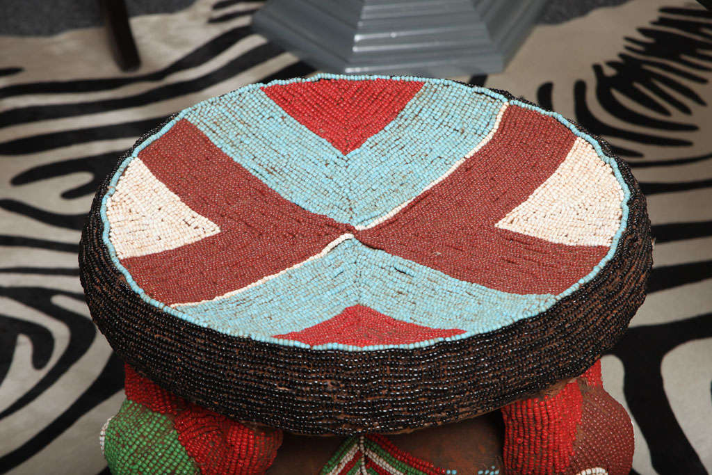 20th Century Most Charming Beeaded Stool From Cameroon