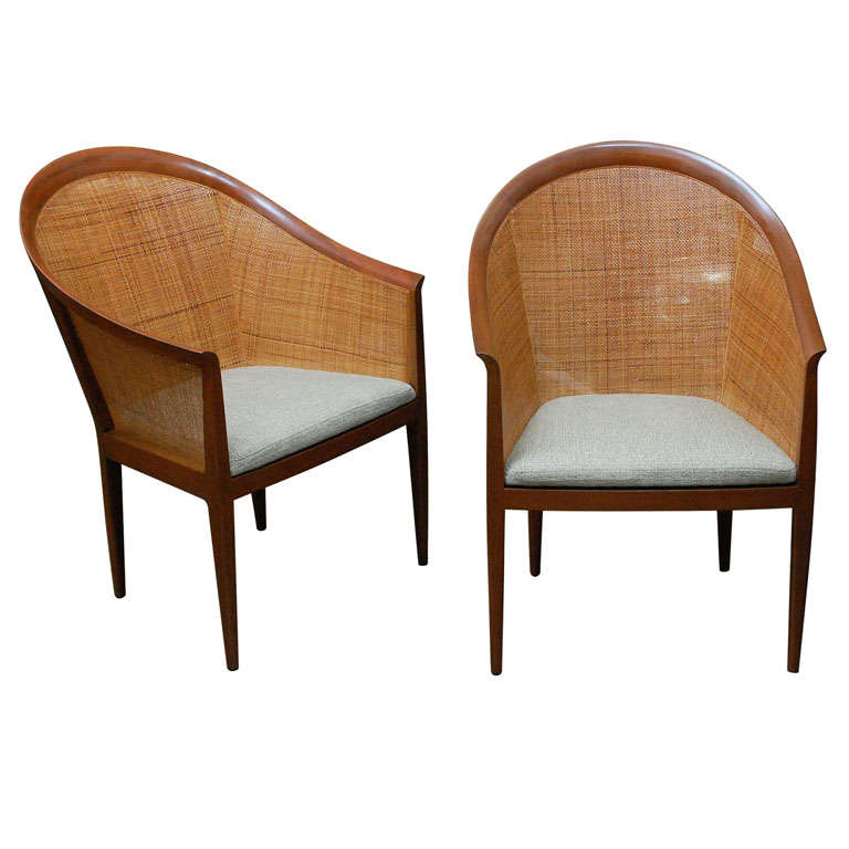Pair of cane armchairs by Kipp Stewart for Directional