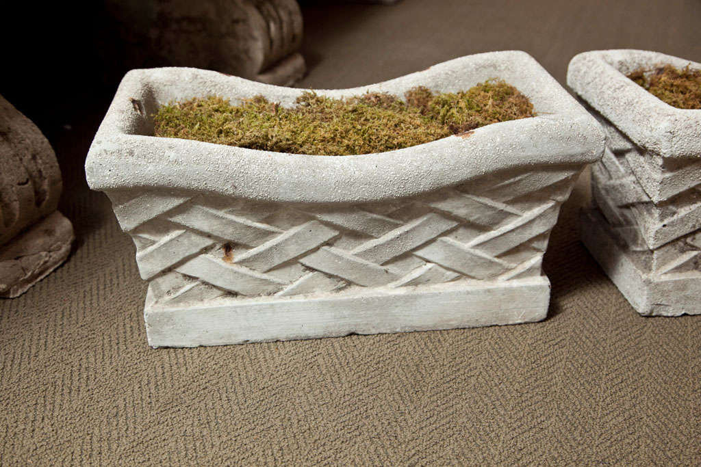 French Pair of Lattice Design Cement Planters