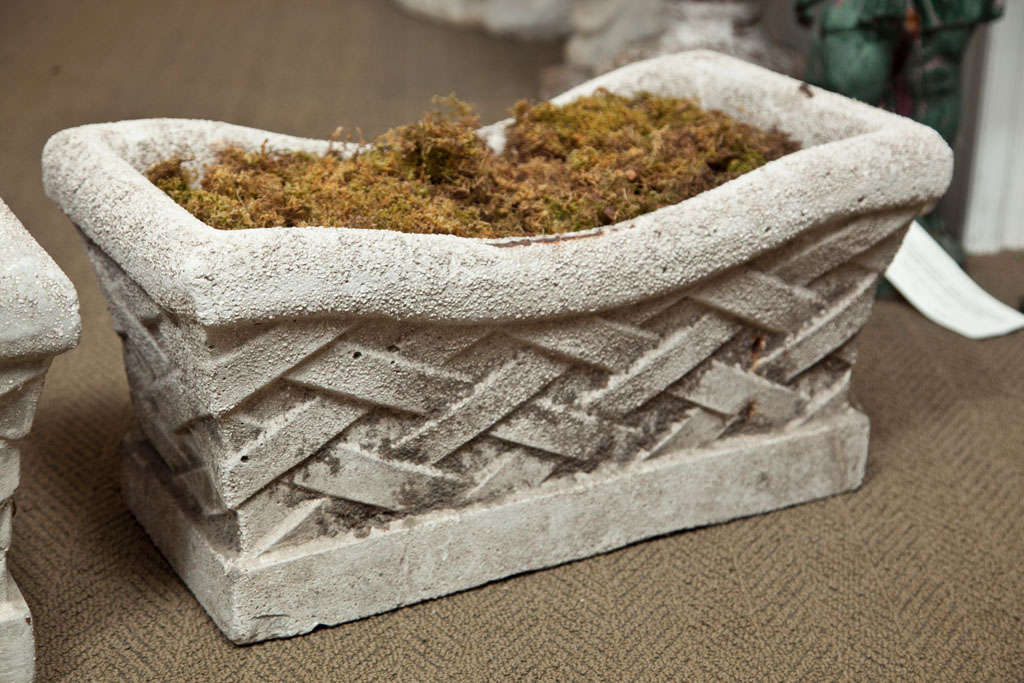 Pair of Lattice Design Cement Planters 1