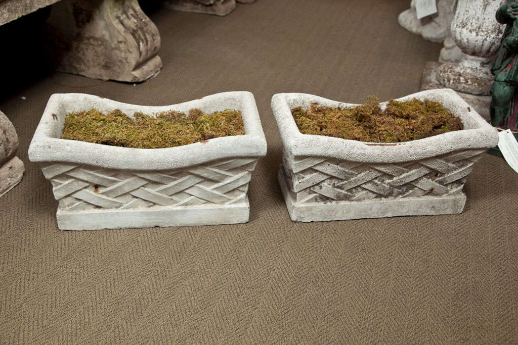 Pair of lattice design cement planters, great indoors or outdoors