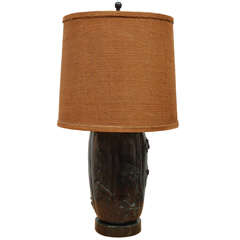 Bronze Dragonfly Table Lamp with Original Linen Shade