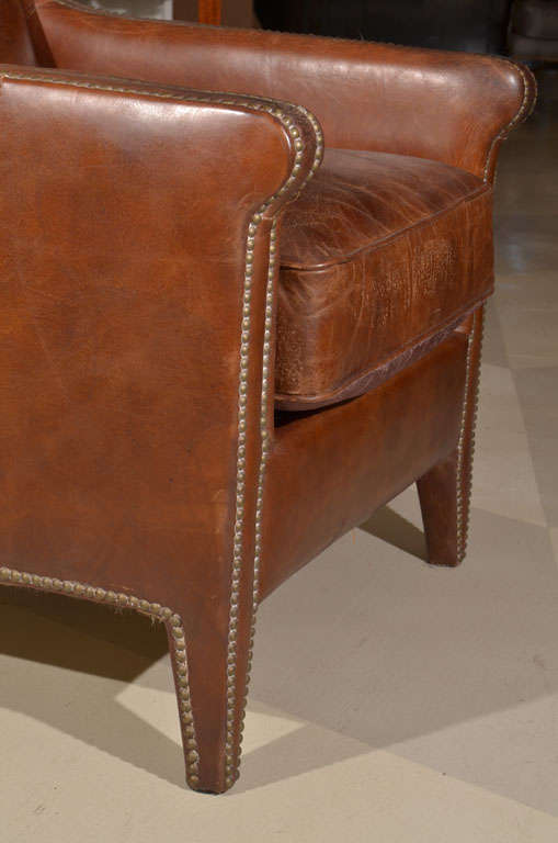 Leather Armchair with Brass Nailheads 1