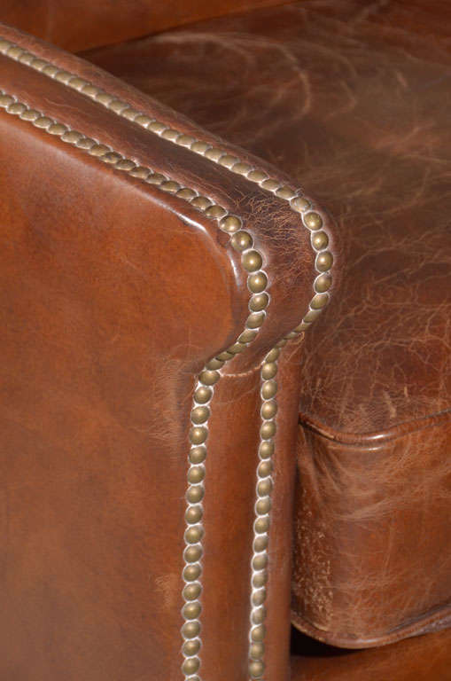 Leather Armchair with Brass Nailheads 2