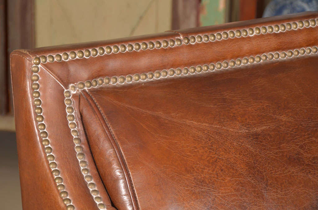 Leather Armchair with Brass Nailheads 3