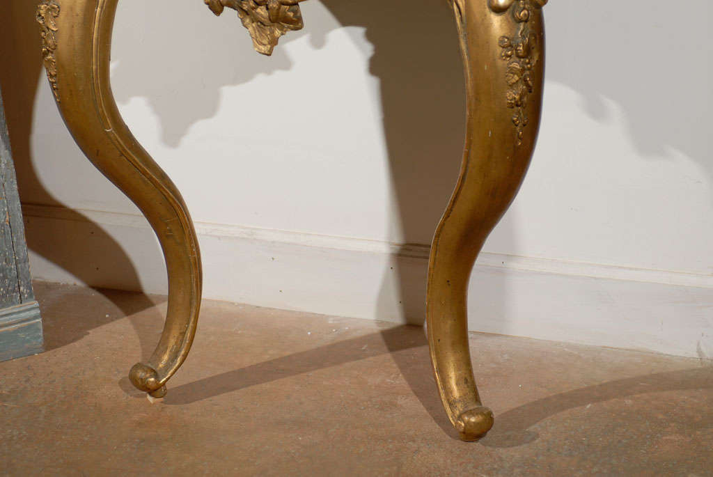 Carved French Rococo Revival 1850s Console Table with Carrara Marble Top and Gilt Base