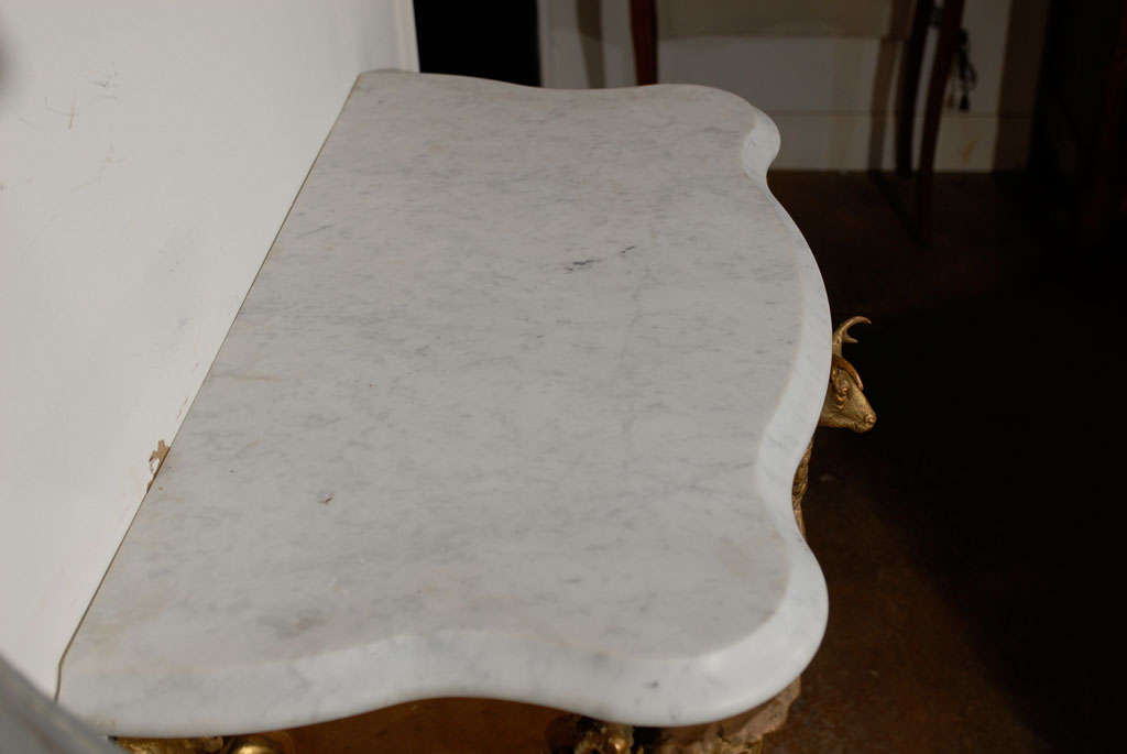 French Rococo Revival 1850s Console Table with Carrara Marble Top and Gilt Base 2