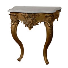 French Rococo Revival 1850s Console Table with Carrara Marble Top and Gilt Base