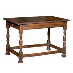 Antique 18th Century English Period Georgian Oak Table with Turned Legs and Side Drawers