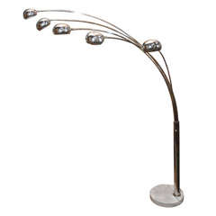 1970's Chrome And Marble Based  5 Arm Floor Lamp