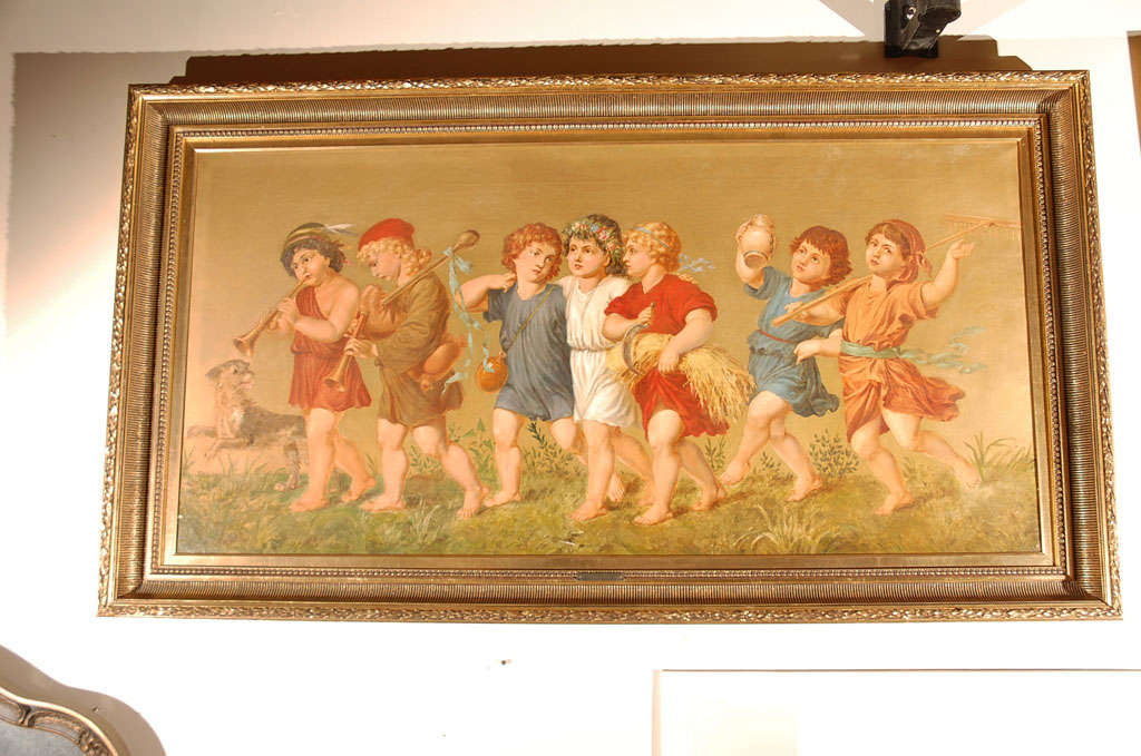 Early 1900's Anton Ebert Oil of Seven Meadow Children
