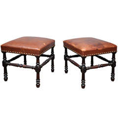 Pair of Early 20th C. Leather Stools