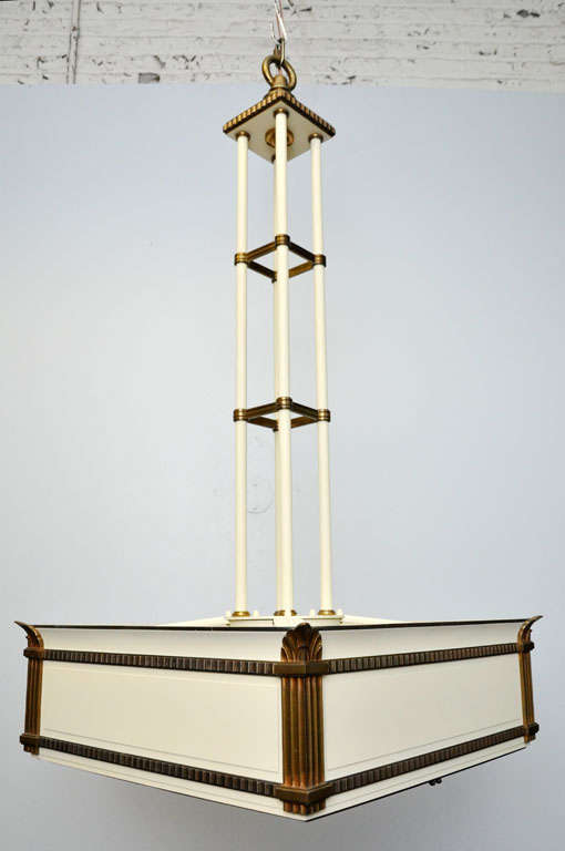 Square Suspended Fixture with Brass Trim