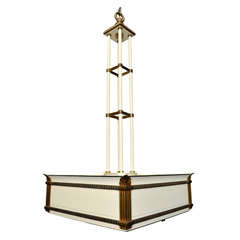 Square Suspended Fixture with Brass Trim