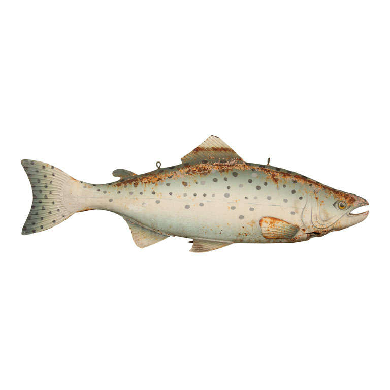 Large Painted Tole Trout Fish Advertising Sign For Sale