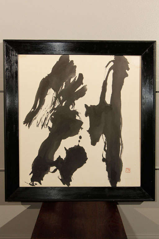 Mid Century Asian Calligraphy Sumi Ink Painting