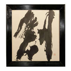 Mid Century Asian Calligraphy Sumi Ink Painting