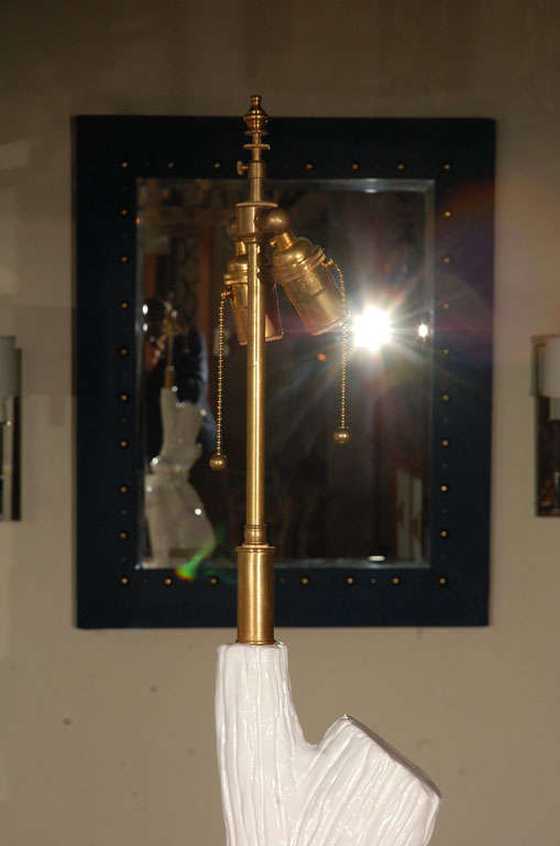 American Pair Monumental White Lacquered Panther Lamps