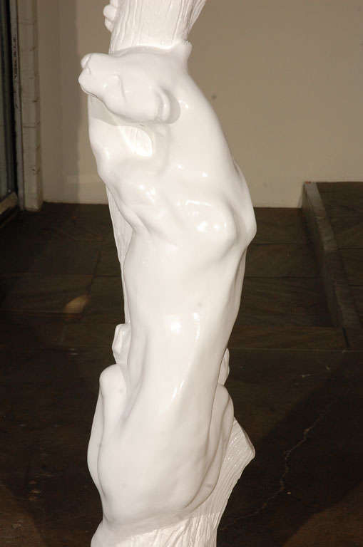 Plaster Pair Monumental White Lacquered Panther Lamps