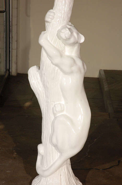Pair Monumental White Lacquered Panther Lamps 3