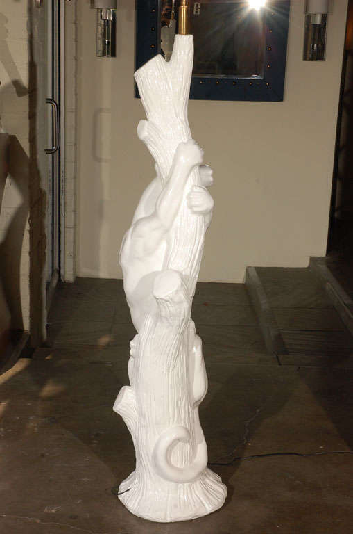 Pair Monumental White Lacquered Panther Lamps 4