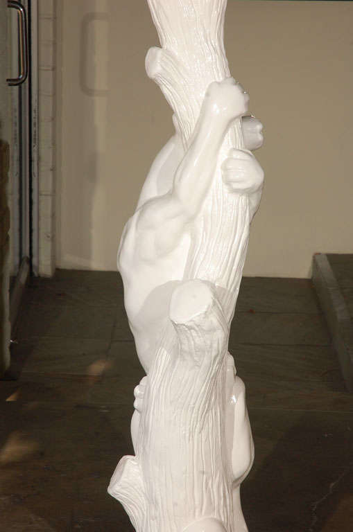 Pair Monumental White Lacquered Panther Lamps 5