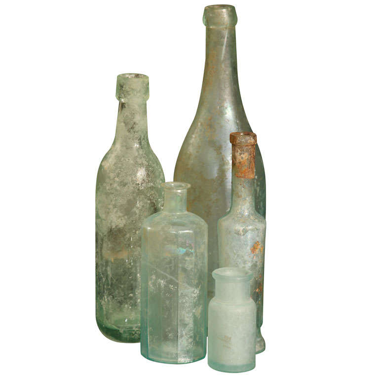 set of 5 aqua bottles