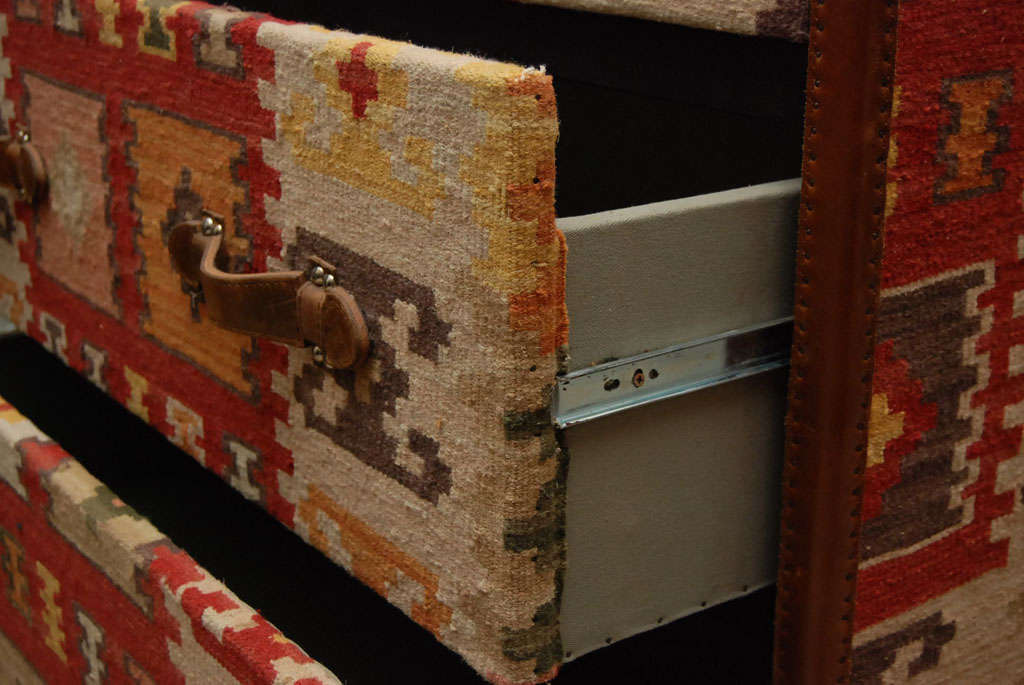Vintage  Kilim  Covered Campaign- style Chest of Drawers 3
