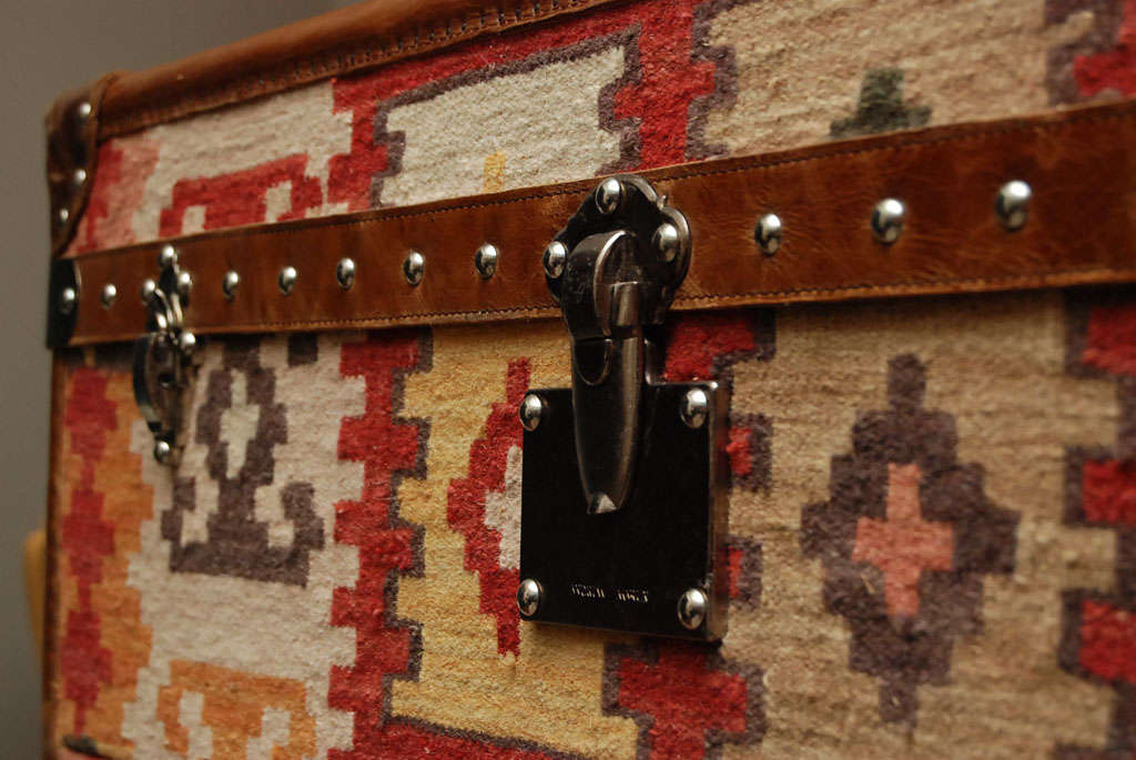 Vintage  Kilim  Covered Campaign- style Chest of Drawers 4