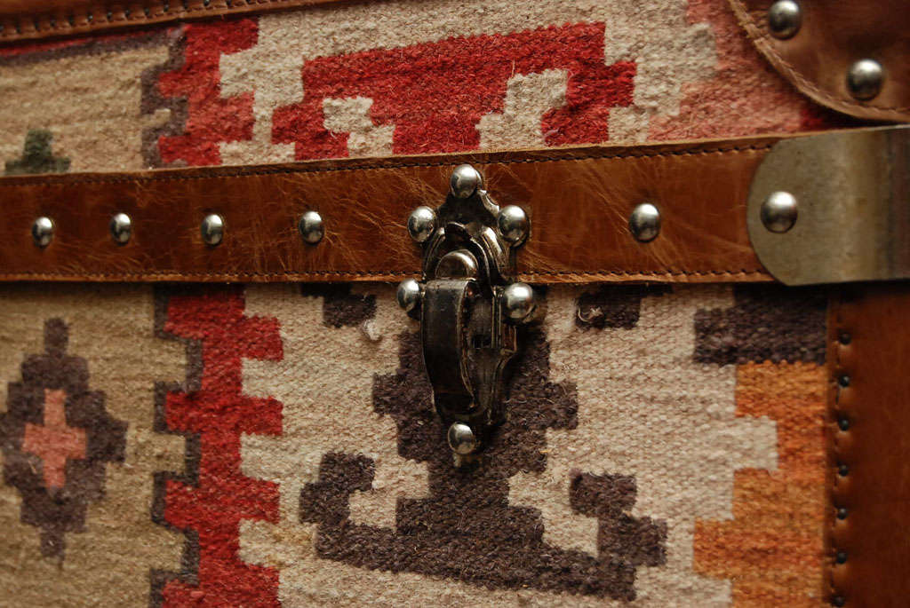 Vintage  Kilim  Covered Campaign- style Chest of Drawers 5