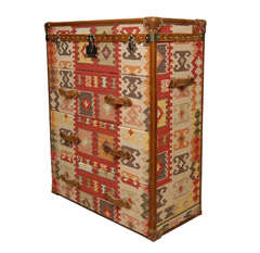 Vintage  Kilim  Covered Campaign- style Chest of Drawers
