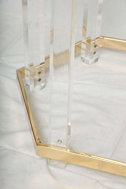 Elegant Modern Lucite & Brass Hexagonal Table 2