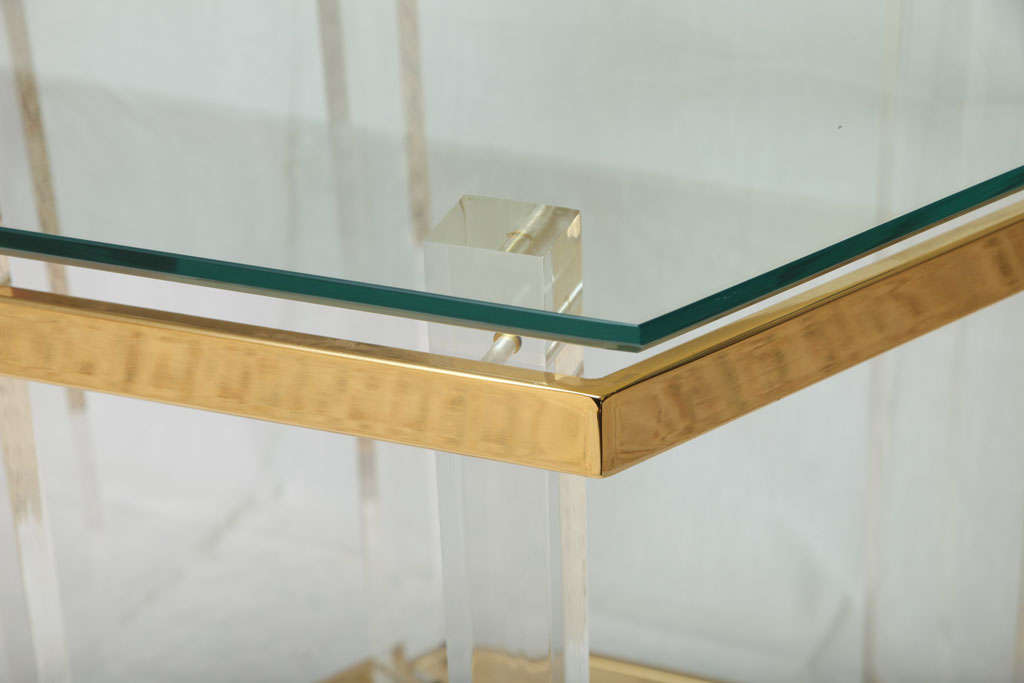 Elegant Modern Lucite & Brass Hexagonal Table 3