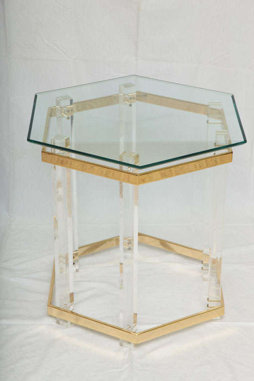 Elegant Modern Lucite & Brass Hexagonal Table 6