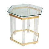 Elegant Modern Lucite & Brass Hexagonal Table