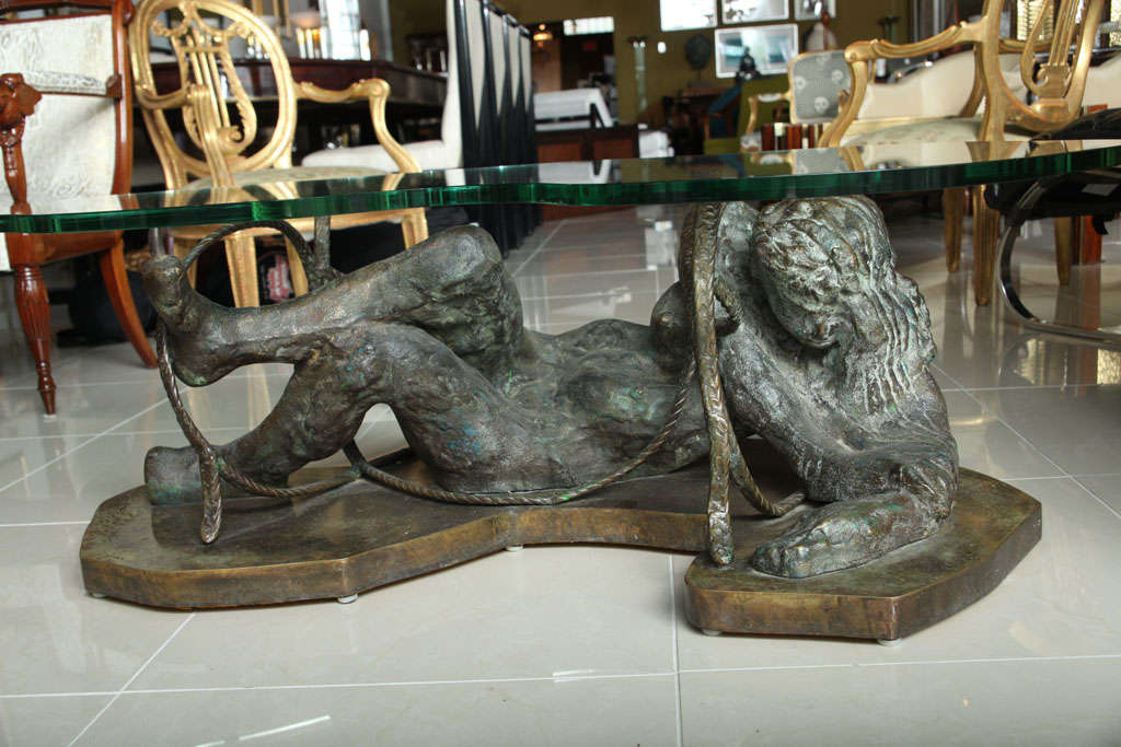 Unique Philip and Kelvin LaVerne Bronze and Glass Low Table In Excellent Condition In Hollywood, FL